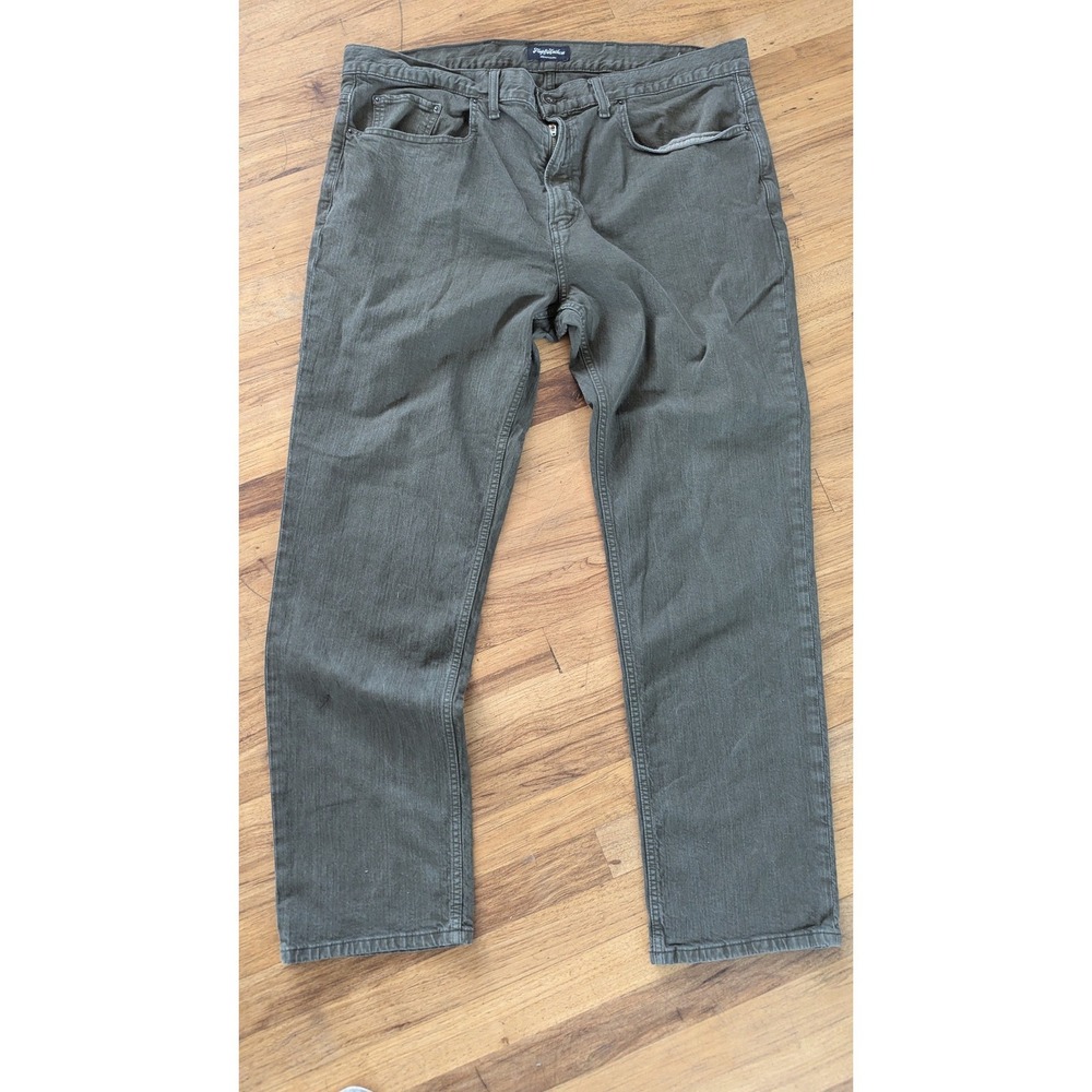 Flag & Anthem Mens Olive Green Straight‎ Leg Premium Denim Jeans 40x32 Stretch